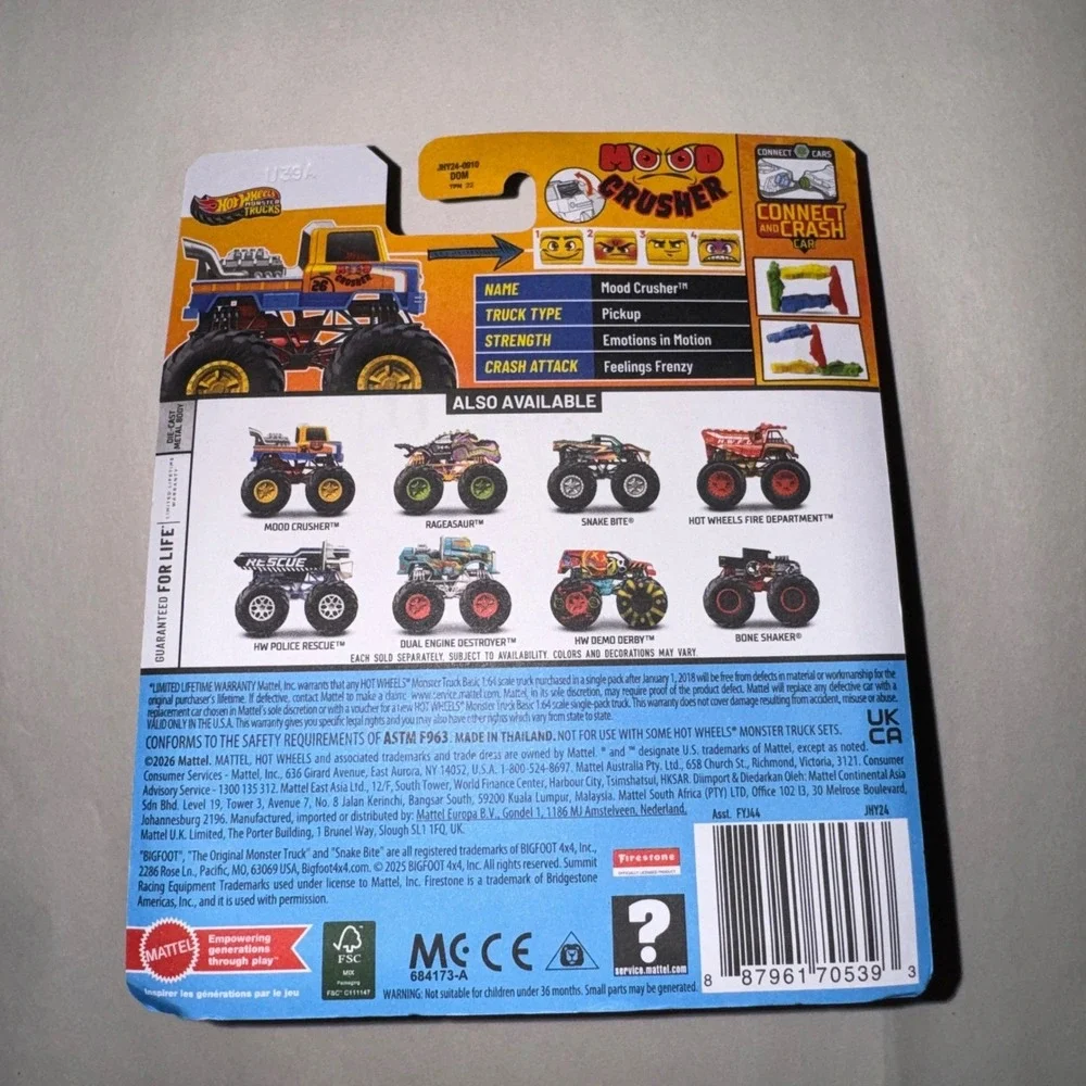 Hot Wheels Monster Trucks Mood Crusher Yellow Blue 1:64 Diecast FYJ44 New 2024